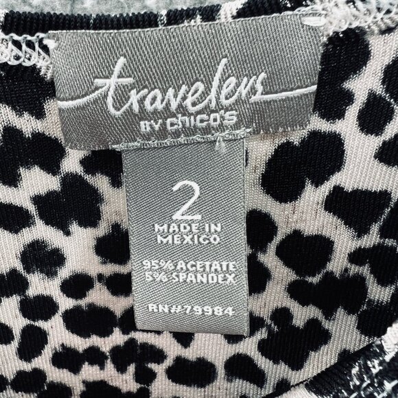 Chicos Travelers Womens Top 2 Large Black Cream Animal Print Sleeveless Shirt‎ - Picture 3 of 7